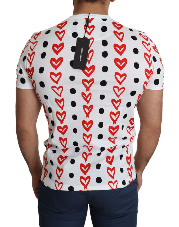 Chic White Cotton Tee with Heart Print Dolce & Gabbana