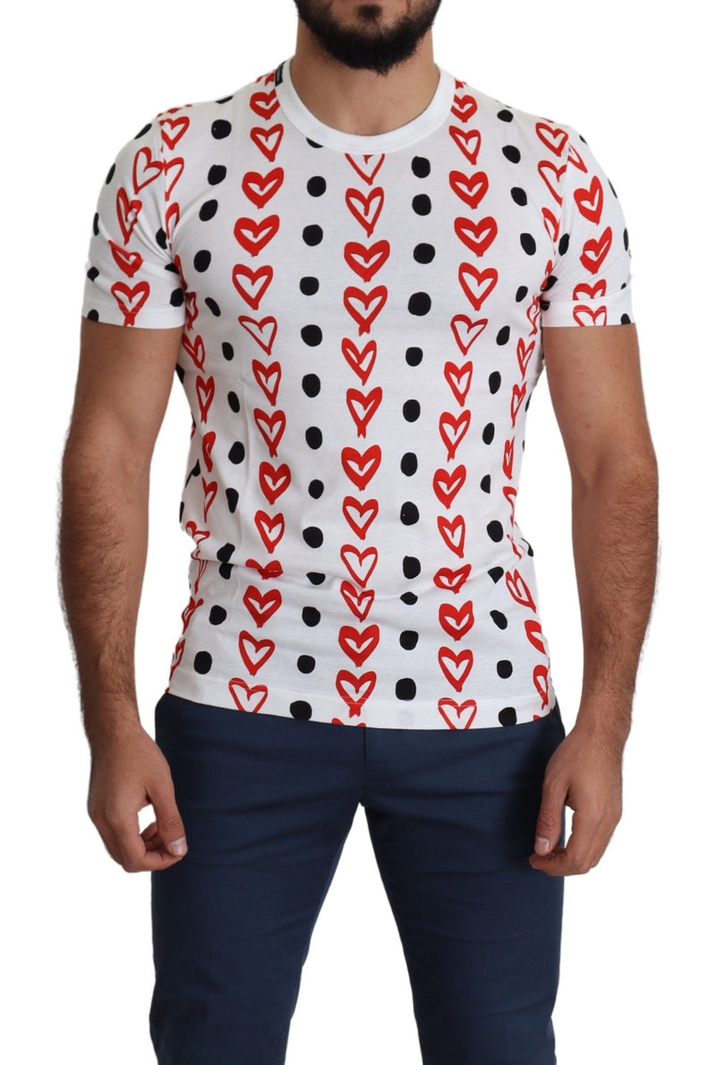 Chic White Cotton Tee with Heart Print Dolce & Gabbana