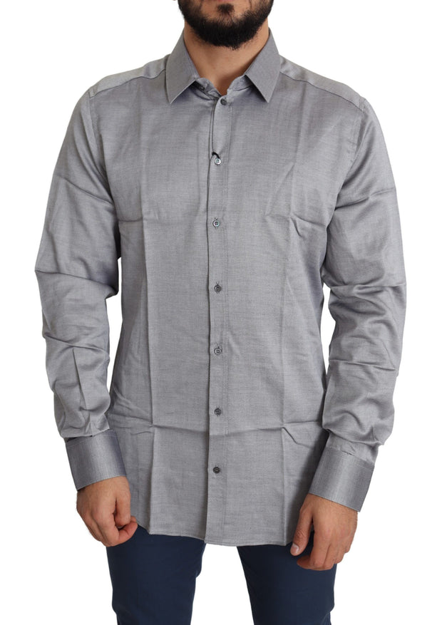 Elegant Gray Slim Fit Cotton Dress Shirt Dolce & Gabbana