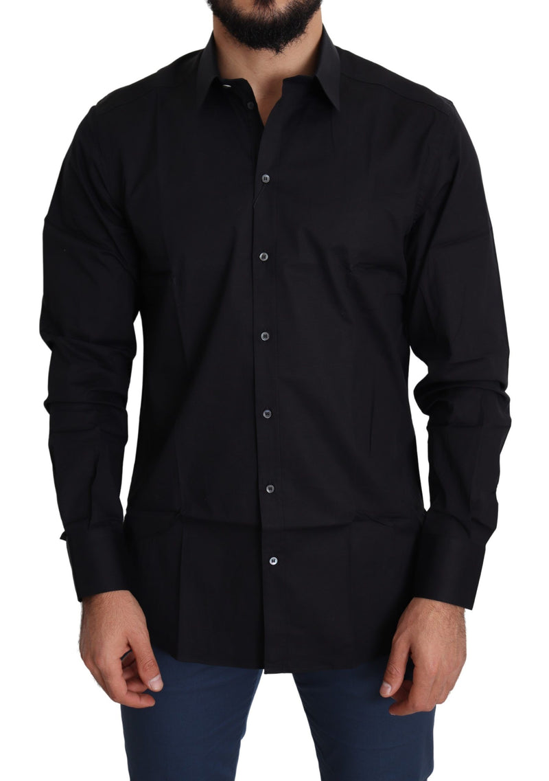 Elegant Black Cotton Stretch Dress Shirt Dolce & Gabbana