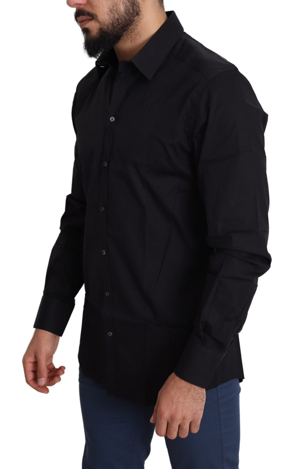 Elegant Black Cotton Stretch Dress Shirt Dolce & Gabbana