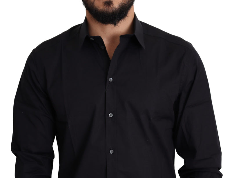 Elegant Black Cotton Stretch Dress Shirt Dolce & Gabbana