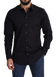 Elegant Black Cotton Stretch Dress Shirt Dolce & Gabbana