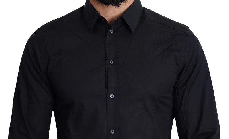 Sleek Black Slim Fit Cotton Stretch Dress Shirt Dolce & Gabbana