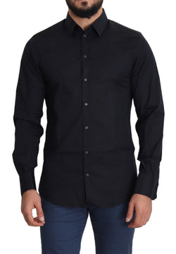 Sleek Black Slim Fit Cotton Stretch Dress Shirt Dolce & Gabbana