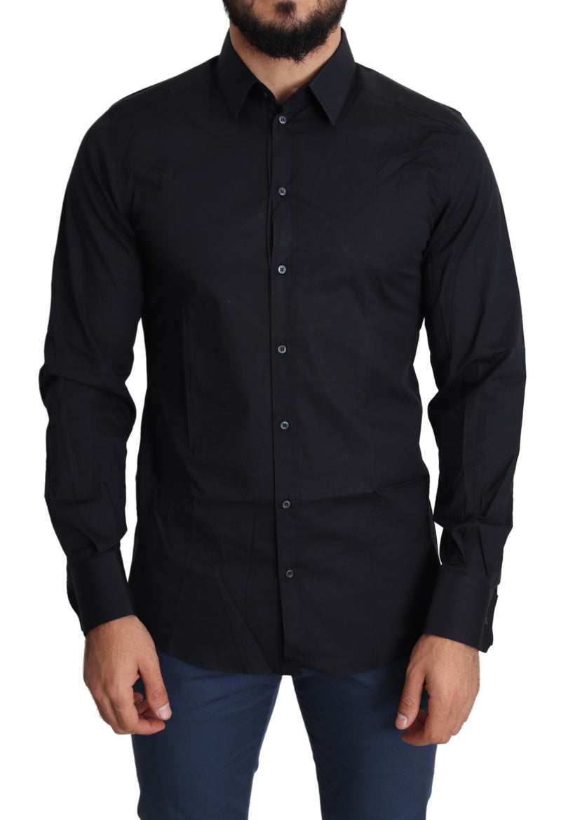 Sleek Black Slim Fit Cotton Stretch Dress Shirt Dolce & Gabbana