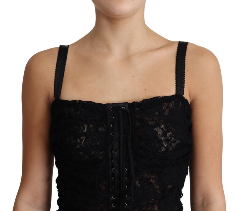 Elegant Black Lace Bustier Mini Dress Dolce & Gabbana