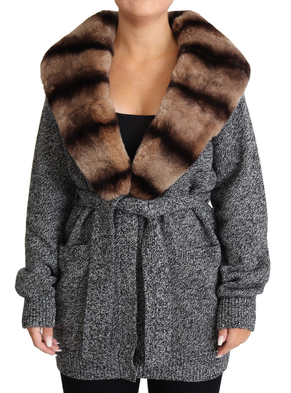 Elegant Cashmere Cardigan with Rabbit Fur Collar Dolce & Gabbana