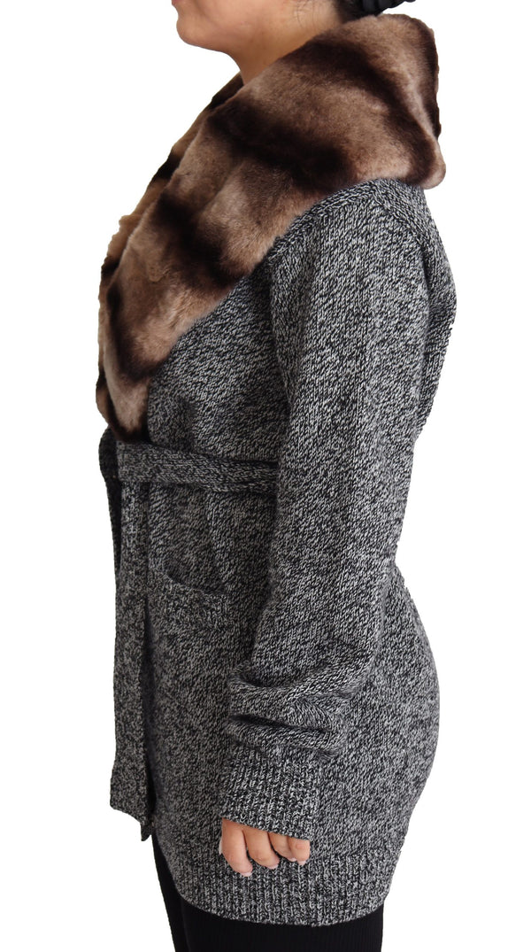 Elegant Cashmere Cardigan with Rabbit Fur Collar Dolce & Gabbana