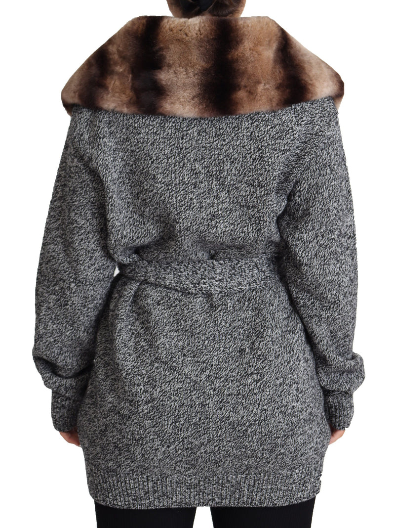 Elegant Cashmere Cardigan with Rabbit Fur Collar Dolce & Gabbana