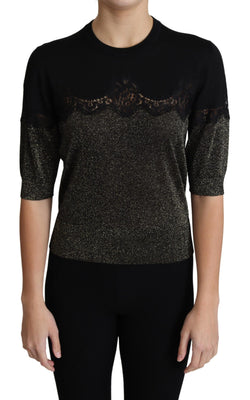 Elegant Lurex Threaded Jersey Lace Blouse Dolce & Gabbana