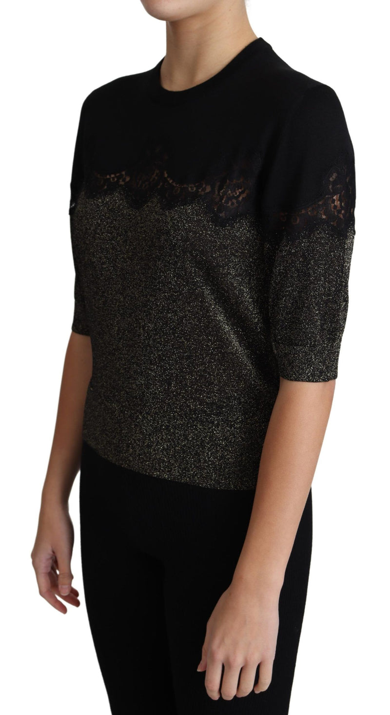 Elegant Lurex Threaded Jersey Lace Blouse Dolce & Gabbana