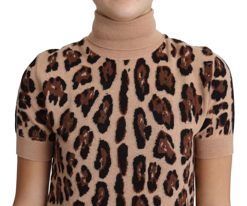 Elegant Leopard Print Wool Turtleneck Top Dolce & Gabbana