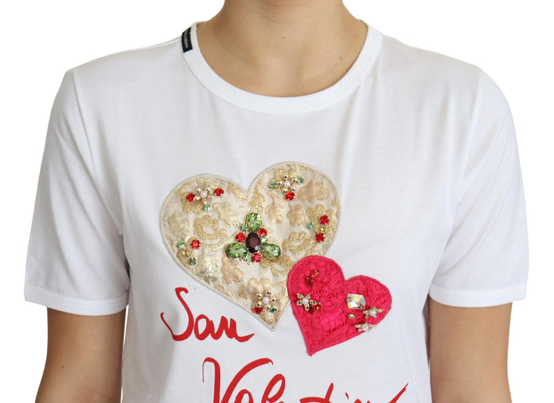 Crystal-Embellished White Cotton Tee Dolce & Gabbana