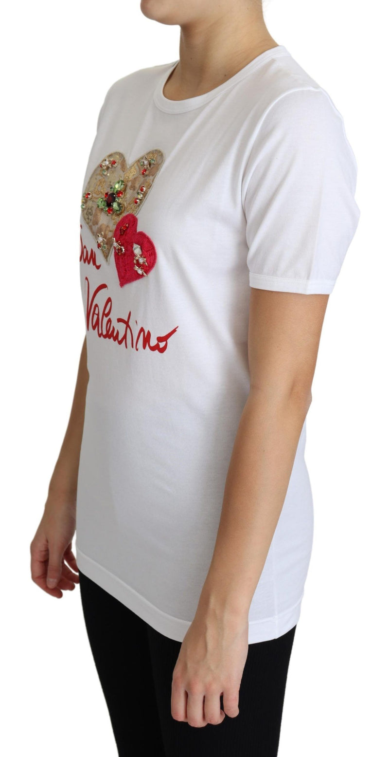 Crystal-Embellished White Cotton Tee Dolce & Gabbana