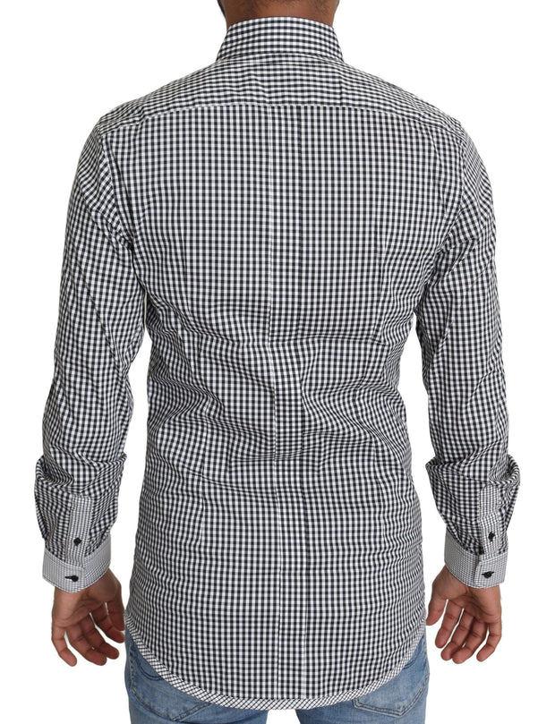 Elegant Black & White Checkered Gold Casual Shirt Dolce & Gabbana