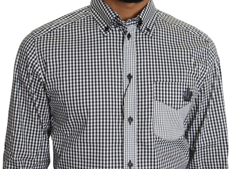 Elegant Black & White Checkered Gold Casual Shirt Dolce & Gabbana