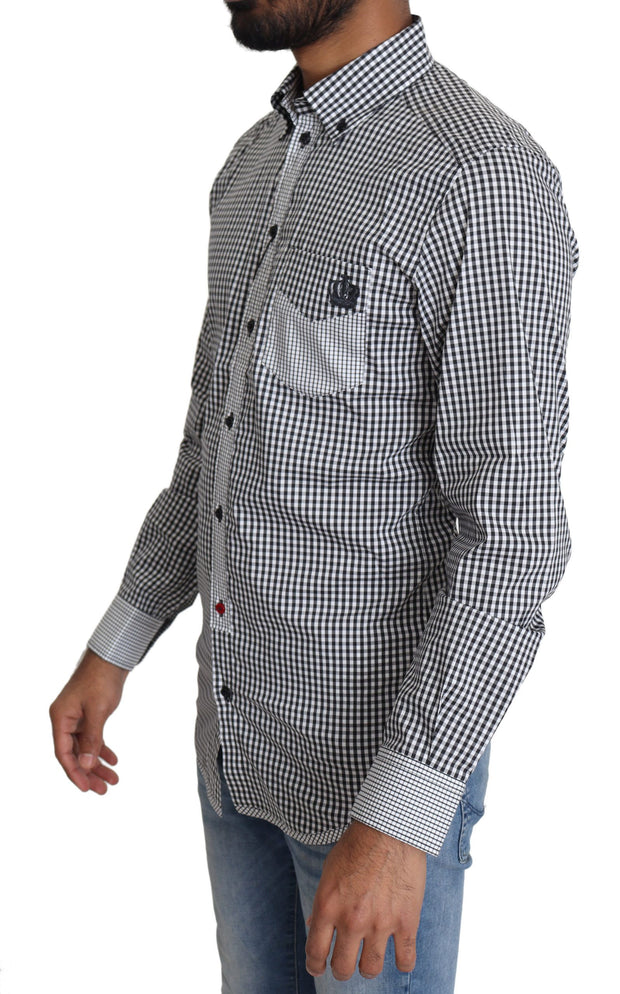 Elegant Black & White Checkered Gold Casual Shirt Dolce & Gabbana