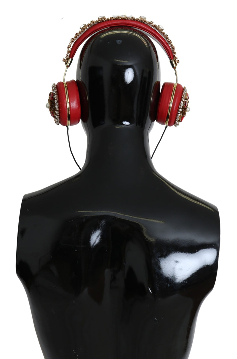 Exquisite Red Crystal Leather Headphones Dolce & Gabbana