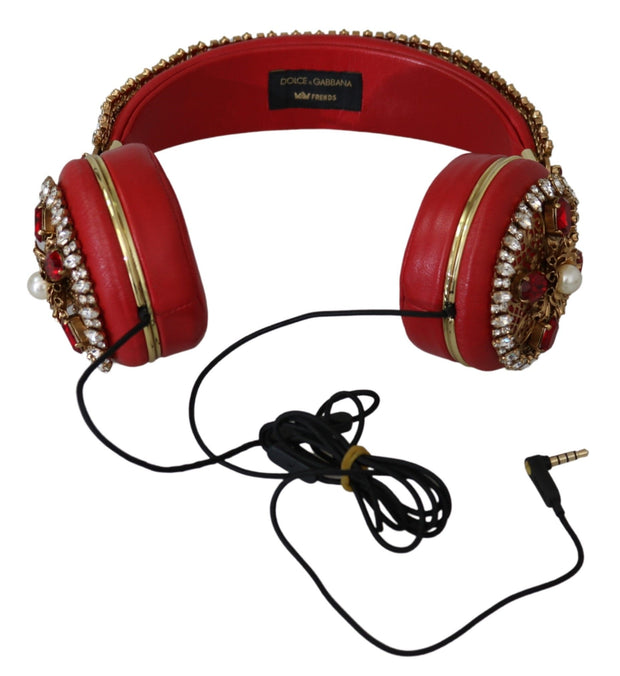 Exquisite Red Crystal Leather Headphones Dolce & Gabbana