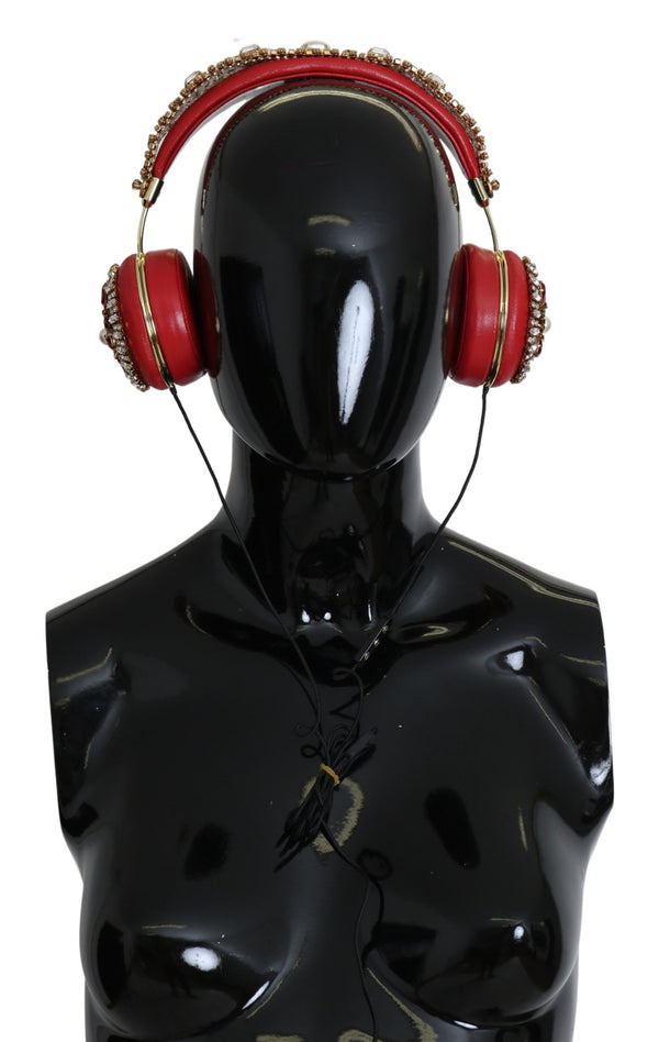 Exquisite Red Crystal Leather Headphones Dolce & Gabbana