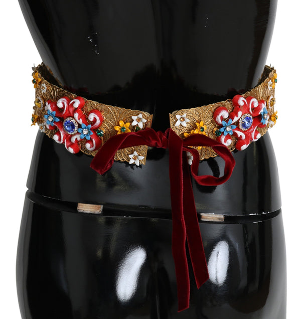 Golden Floral Crystal Embellished Waist Belt Dolce & Gabbana