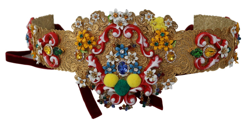 Golden Floral Crystal Embellished Waist Belt Dolce & Gabbana