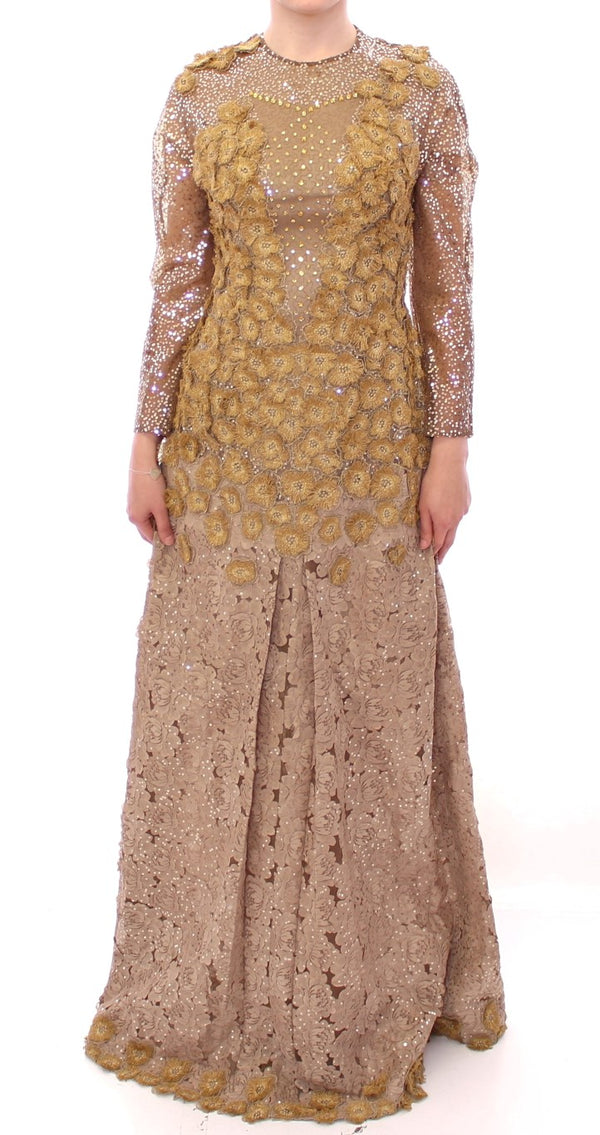 Exquisite Gold Lace Maxi Dress with Crystals Lanre Da Silva Ajayi