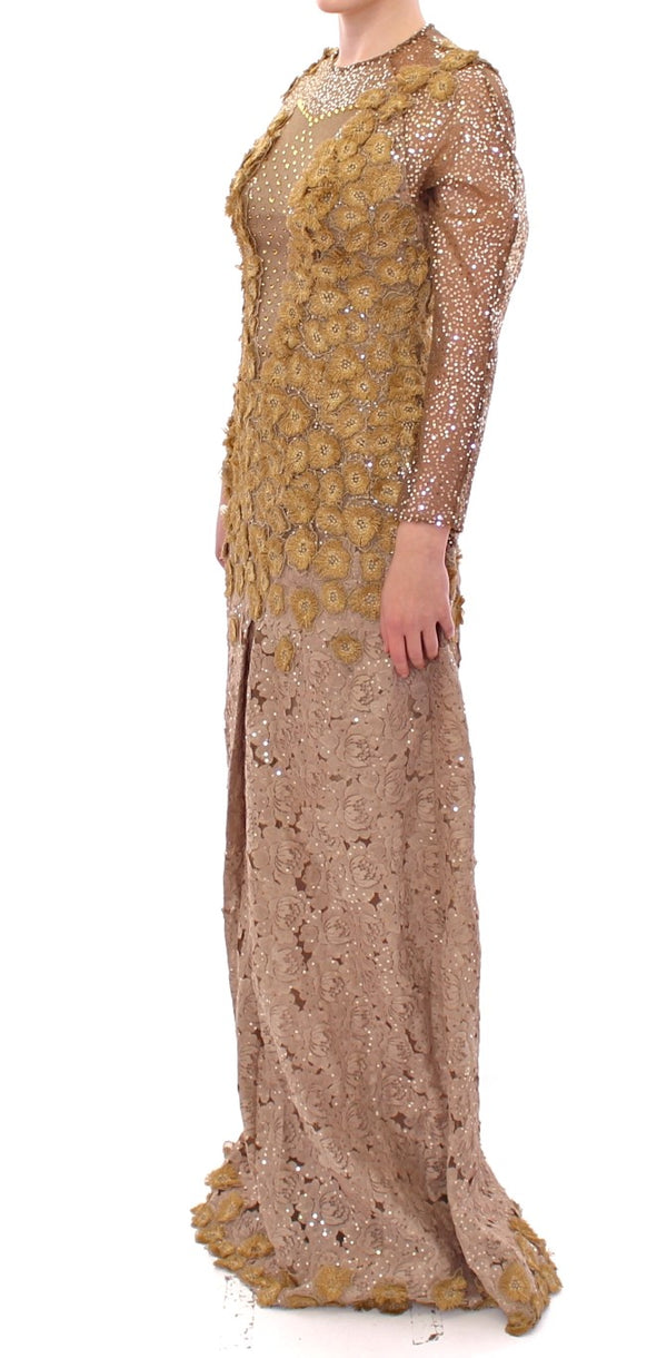 Exquisite Gold Lace Maxi Dress with Crystals Lanre Da Silva Ajayi