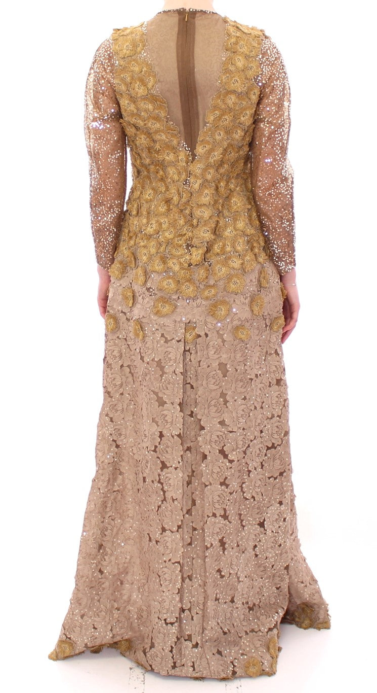 Exquisite Gold Lace Maxi Dress with Crystals Lanre Da Silva Ajayi