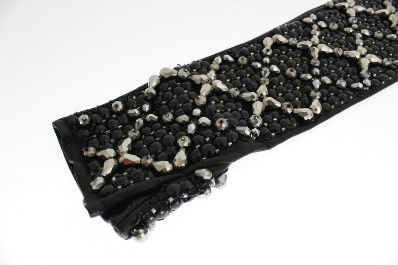 Elegant Crystal Beaded Leather Gloves Dolce & Gabbana