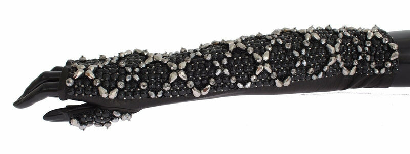 Elegant Crystal Beaded Leather Gloves Dolce & Gabbana