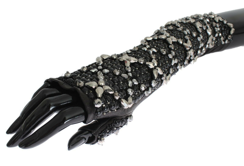 Elegant Crystal Beaded Leather Gloves Dolce & Gabbana