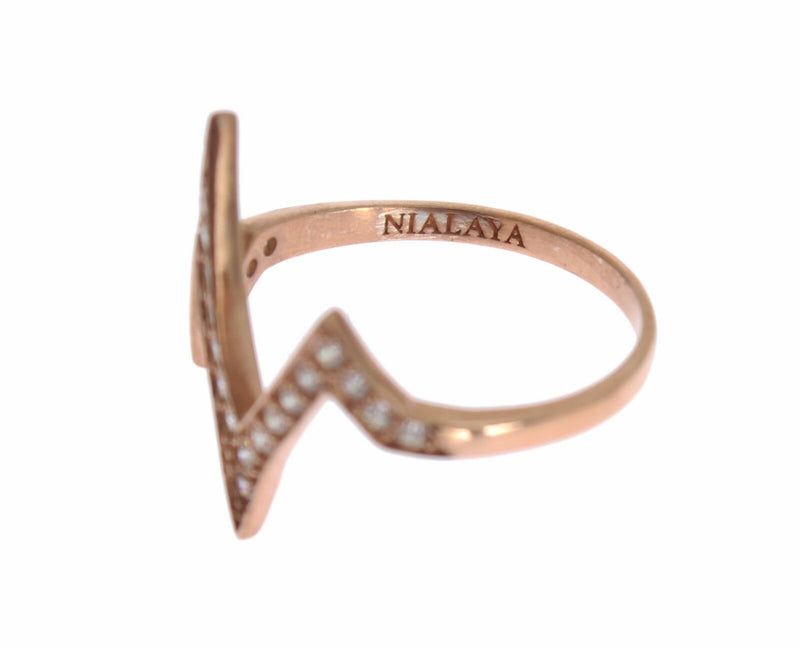 Elegant Pink Crystal Encrusted Silver Ring Nialaya