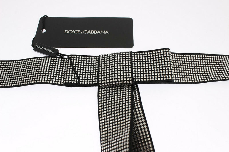 Black Silk Crystal Bow Waist Belt Elegance Dolce & Gabbana