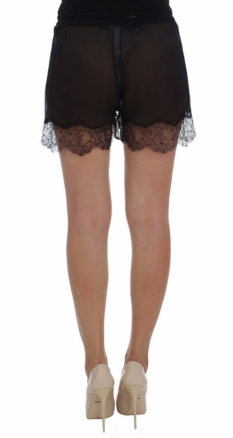 Elegant Black Floral Lace Silk Shorts Dolce & Gabbana