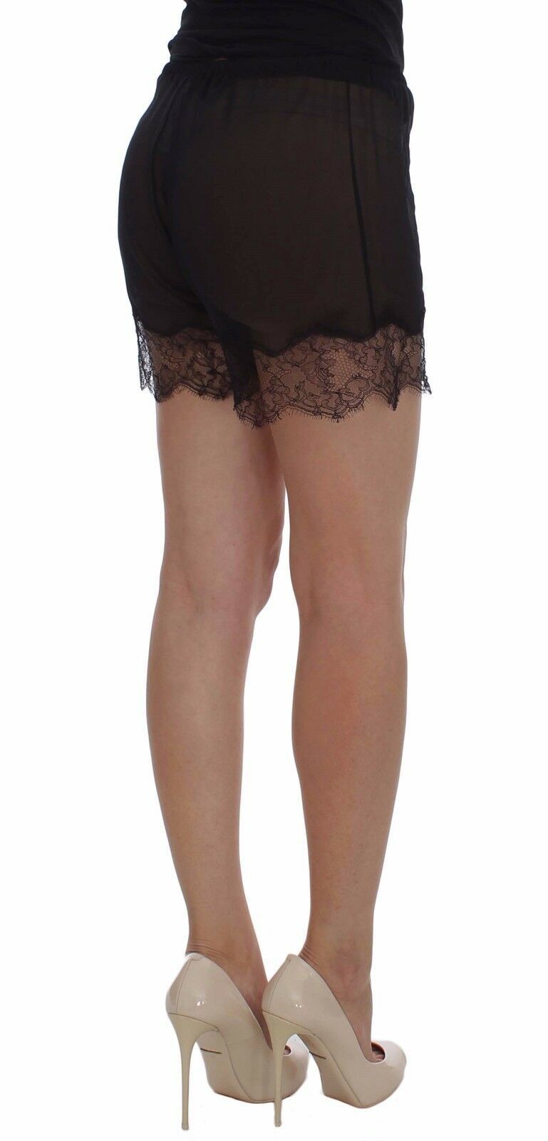 Elegant Black Floral Lace Silk Shorts Dolce & Gabbana