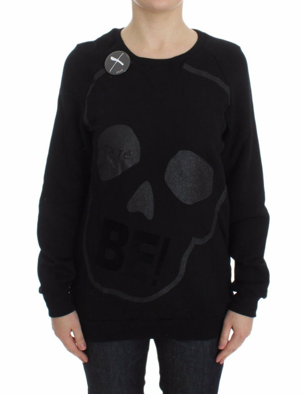 Chic Skull Motif Crew-Neck Cotton Sweater Exte
