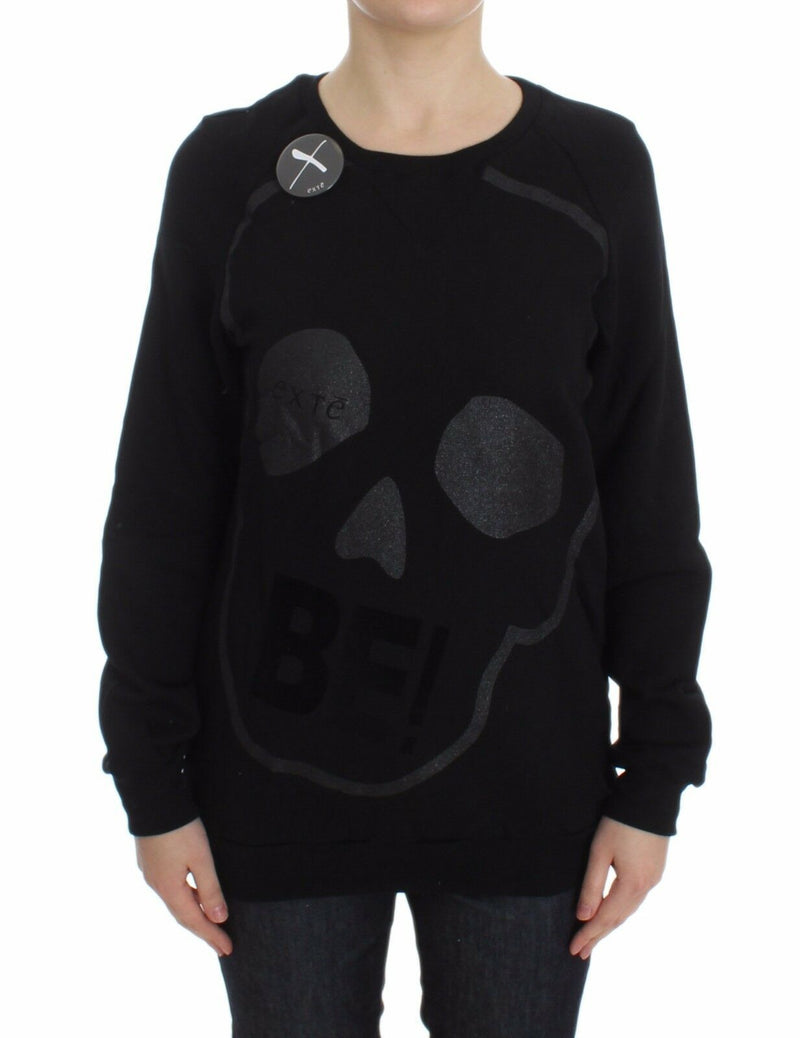 Chic Skull Motif Crew-Neck Cotton Sweater Exte