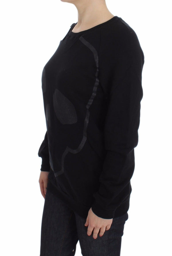 Chic Skull Motif Crew-Neck Cotton Sweater Exte