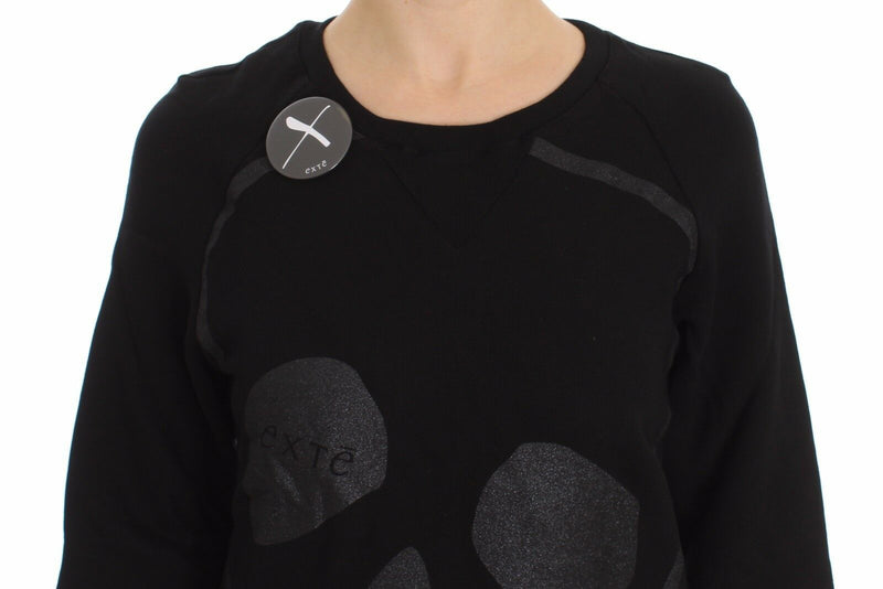Chic Skull Motif Crew-Neck Cotton Sweater Exte