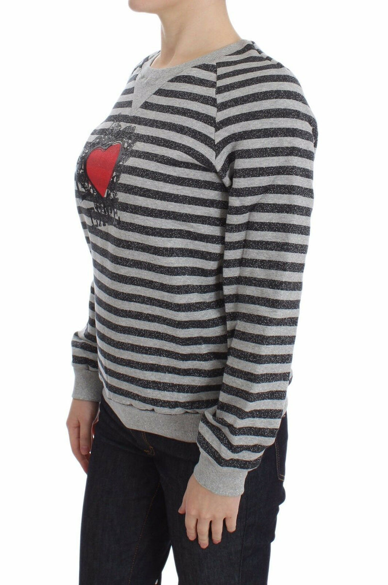 Chic Gray Striped Crew-Neck Sweater Exte