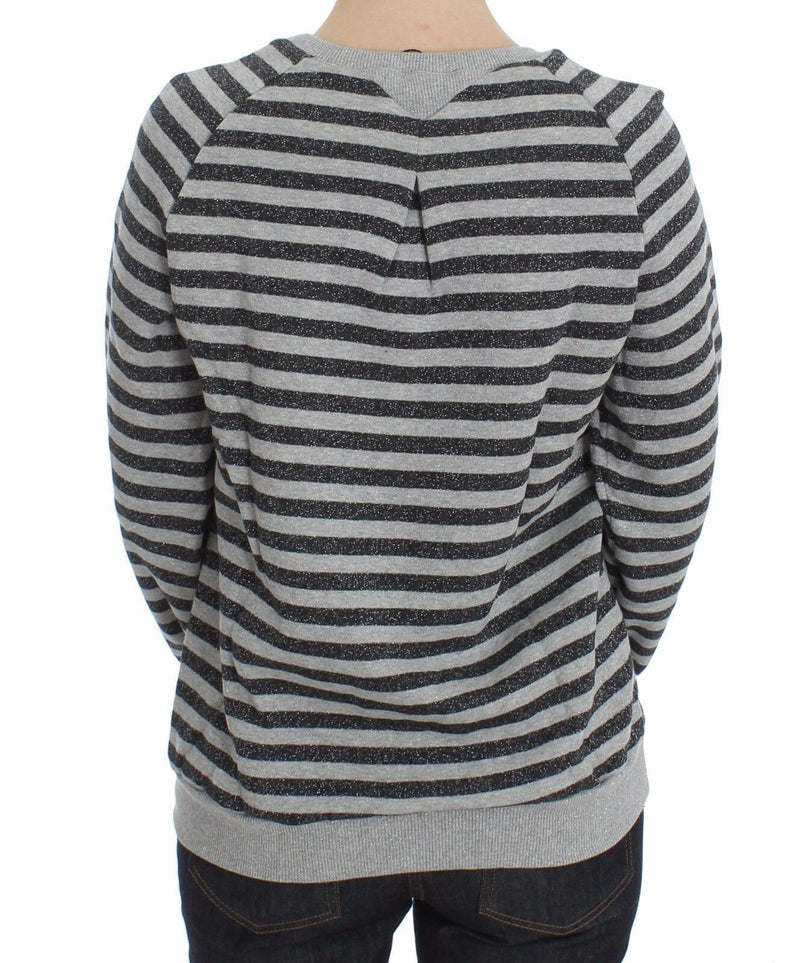 Chic Gray Striped Crew-Neck Sweater Exte