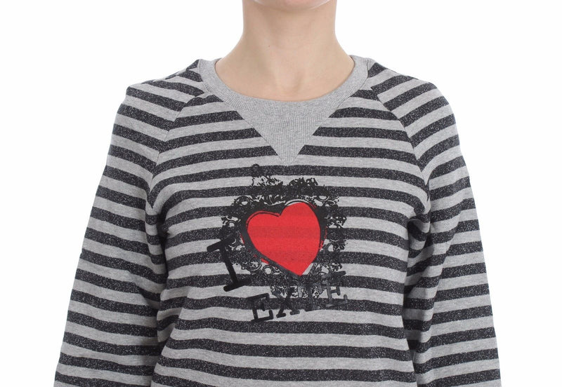 Chic Gray Striped Crew-Neck Sweater Exte