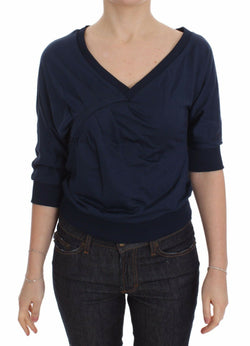 Elegant Deep V-Neck Sweater in Blue Exte