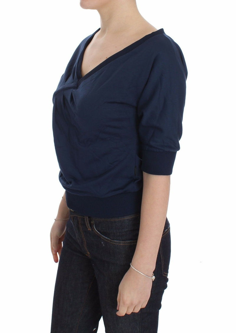 Elegant Deep V-Neck Sweater in Blue Exte