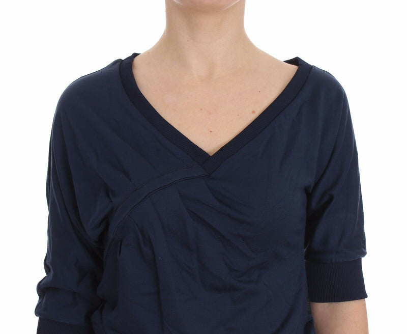 Elegant Deep V-Neck Sweater in Blue Exte