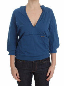 Elegant Deep V-Neck Sweater in Blue Exte