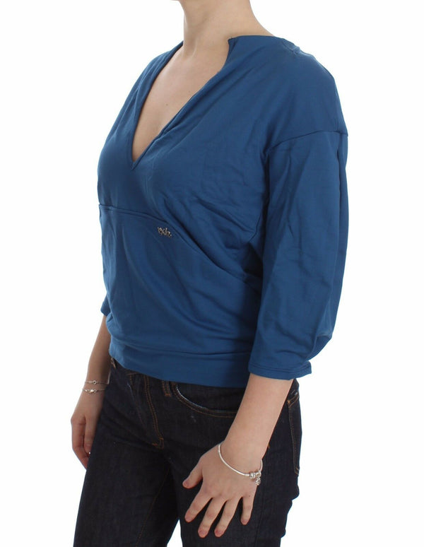 Elegant Deep V-Neck Sweater in Blue Exte