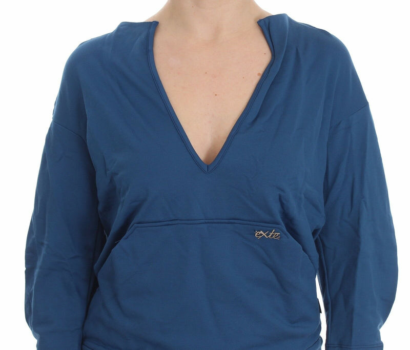 Elegant Deep V-Neck Sweater in Blue Exte